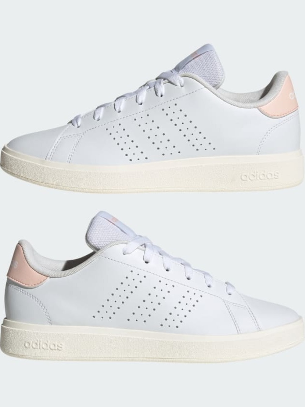 Adidas Advantage Base White Sneakers with Pale Pink Accent - size women’s 8.5